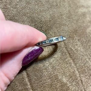 Aqua and white crystal sliver tone ring